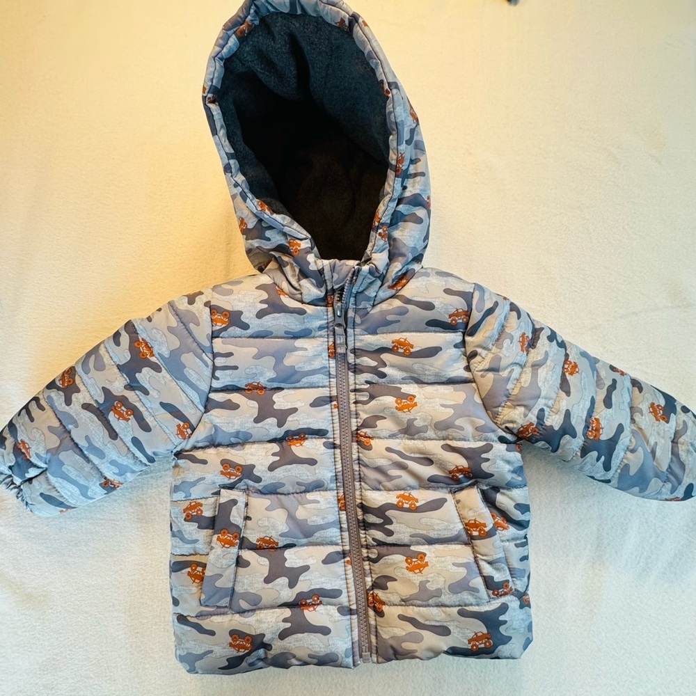 Carter's Blue and Gray Camo Puffer Jacket with‎ Trucks 🛻